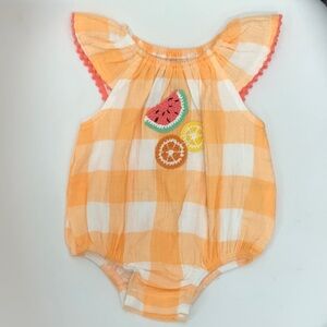 Mud Pie Orange and White Gingham Bodysuit with Flutter Sleeves